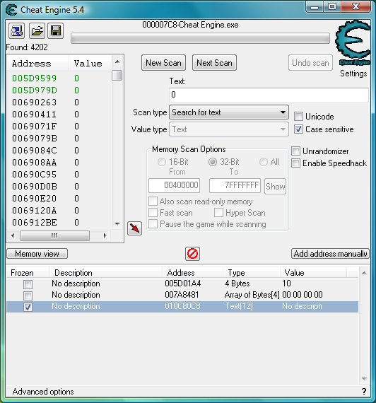 Cheat Engine interface